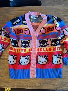 Hello Kitty & Friends Forever 21 Blue Red Multicolor Cardigan 2X Sanrio